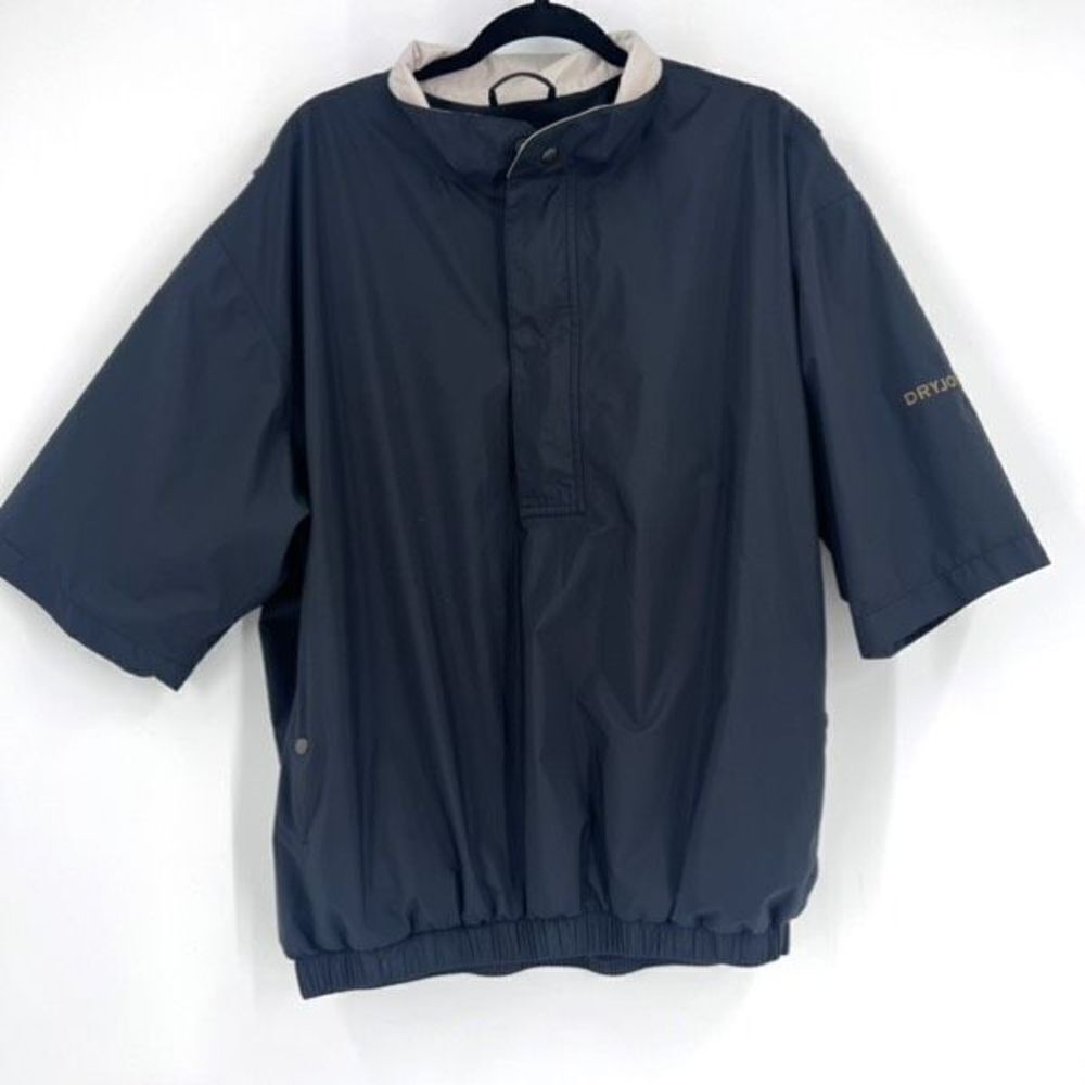 FJ FootJoy DryJoys Mens Black Short Sleeve 1/2 Zip Windbreaker Jacket Size Large